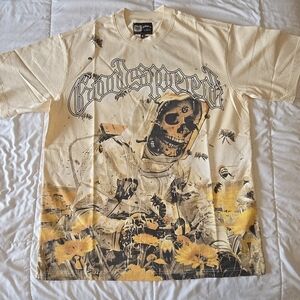 Cream and Yellow Short Sleeve Tee with Artistic Graphic